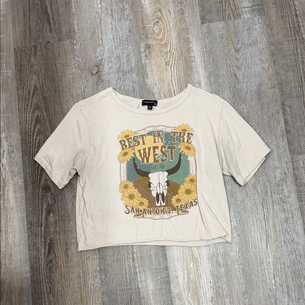 Dry Goods Cream Crop Top with Sunflower Graphic